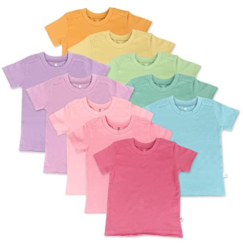HonestBaby 10-Pack Short Sleeve T-shirts 100% Organic Cotton Baby, Toddler, Little Kids, Boys, Girls, Unisex, Rainbow Girl, 4T - Image 1