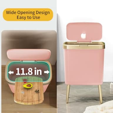 Procade Bathroom Trash Can with Lid, 4 Gallon Pink Garbage Can, Tall Plastic Trash Bin with Push Button, Slim Gold Trash Can Waste Basket for Room, Bedroom,Office,Kitchen - Image 4