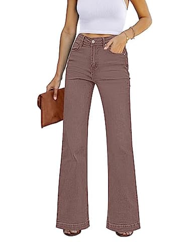 GRAPENT Women's 90s High Waisted Stretchy Bootcut Bell Bottom Jeans - Brown Vintage Wash Size 4/6 - Image 1
