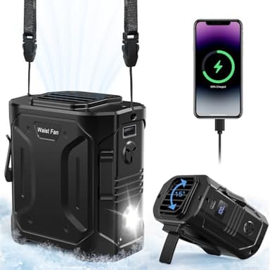 Portable Waist Fan Clip on Belt Fan 10000mAh Rechargeable Personal Fan with 15° Adjustable Air Vent, 5 Wind Speeds, SOS Flashlight, Independent Button Hands-free Neck Fan For Gardening Travel Jobsite - Image 1