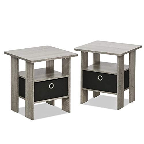 Furinno Andrey Set of 2 End Table / Side Table / Night Stand / Bedside Table with Bin Drawer, French Oak Grey - Image 1