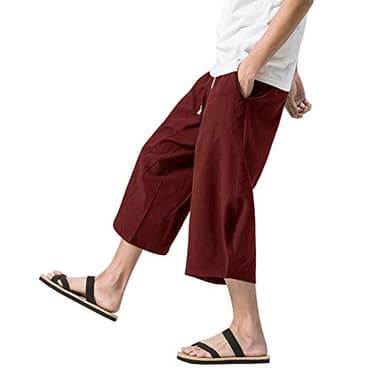 MAGNIVIT Men's 3/4 Pants Breathable Summer Beach Shorts Linen Pants with Pockets Red 40 - Image 6