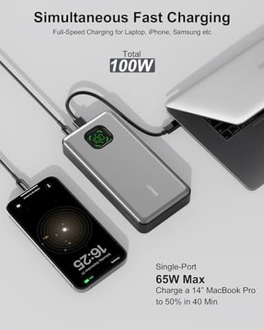 65W Power Bank, 25000mAh Travel Essential USB C Laptop Portable Charger, 100W Total Fast Charging Battery Pack for MacBook Dell XPS iPad Tablet Steam Deck iPhone 17-12 Series Samsung Switch and More - Image 3