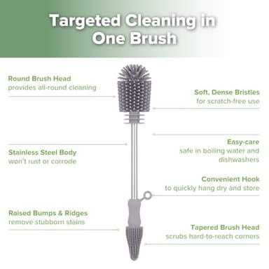 Haakaa Silicone Cleaning Brush - Baby Bottle Brush Cleaner for Breast Pump,Nipple,Breast Milk Storage Bag - Food Grade Silicone - 1 Count - Grey - Image 5