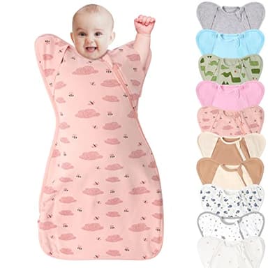 Knirose 3-Way Wearable Swaddle Blankets Sleep Sacks with Arms Up, Hands Up Sleeping Sack Easy Diaper Changing Sleeping Bag for Baby Boy Girl Newborns Transitions to Arms-Free Calms Startle Reflex - Image 1