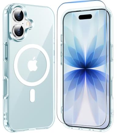 Temdan for iPhone 17 Case Clear Blue with Screen Protector, [Compatible with Magsafe][Anti-Yellowing][Military-Grade Protection] Shockproof Slim Magnetic Phone Case Cover, Blue - Image 1