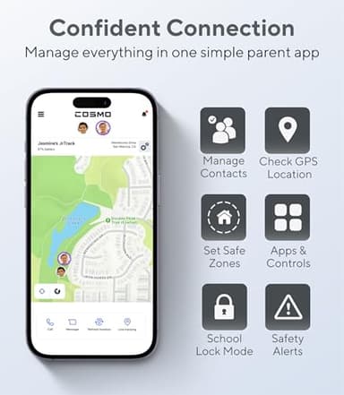 JrTrack 4 Kids Smart Watch by Cosmo | Phone Watch & GPS Tracker | Enhanced Parental Controls | Call, Text, Activity, School Lock | Spotify Music | SIM Card Included | SOS & Safety Alerts | (Black) - Image 3