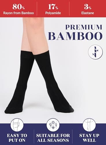 Hugh Ugoli Womens Rayon derived from Bamboo Dress Socks, Crew Soft Thin Calf Socks for Business, Trouser & Casual, Black, 3 Pairs, Shoe Size: 6-9 - Image 4