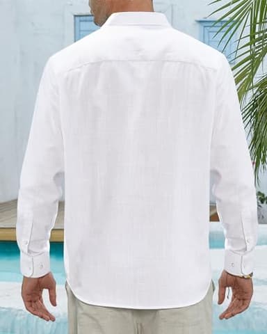 J.VER Men's Lightweight Linen Long Sleeve Shirts Casual Button Down Shirt Family Vacation Shirt with Pocket White Medium - Image 3