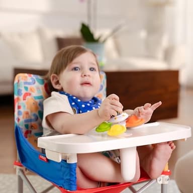 Nuby Easy Go Pop-Up Booster Seat with Removable Tray - 6+ Months - Portable Booster Seat for Floor for Indoor/Outdoor Use - 3-Point Safety Adjustable Straps - Includes Travel Bag - Safari - Image 9