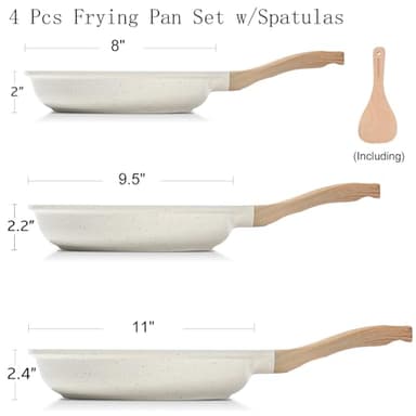 ESLITE LIFE Nonstick Ceramic Frying Pans Skillets Set, Non-Toxic Egg Omelette Kitchen Cooking Pans Compatible with All Stovetops (Gas, Electric & Induction), PTFE & PFOA Free (White) - Image 2