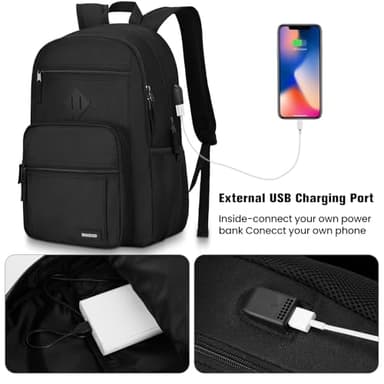 Black Backpack for Men and Women, Backpack for School Teens Boys and Girls, Lightweight Casual High School Bookbag, Daily-use Travel Laptop Backpack with USB Charging Port Fits 15.6 Inch Notebook - Image 4