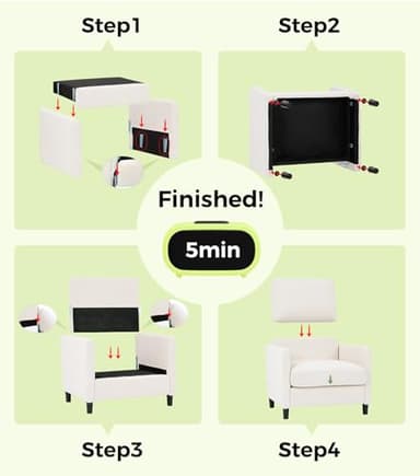 Welzona Sofa Accent Chair, 33" Reading Chair for Bedroom, Tool-Free Setup Living Room Accent Chairs, Comfy Arm Chairs Living Room, All-Wood Reading Nook, Beige - Image 5