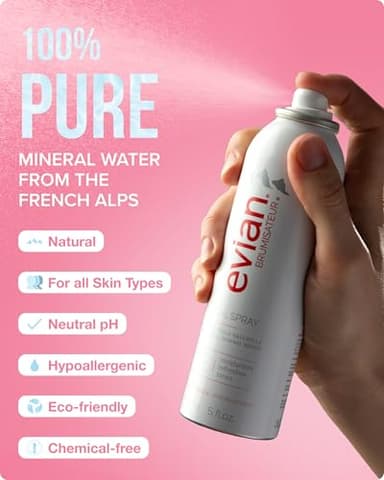 Evian Facial Spray 5 oz Duo Hydrating Mineral Water Mist for Face & Skin Refreshes Makeup, Sets, & Tones Facial Spray Twin Pack for Daily Skincare and Lightweight Facial Moisturizer Mist - Image 4