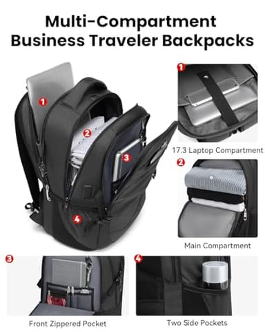 CROSSGEAR Large Travel Backpack Waterproof Laptop Bag Airline Approved Business Office Work Computer Casual Daypacks TSA Lock Anti-Theft Bookbag with USB Port Fit 17.3 inch Laptops for Men Women - Image 2