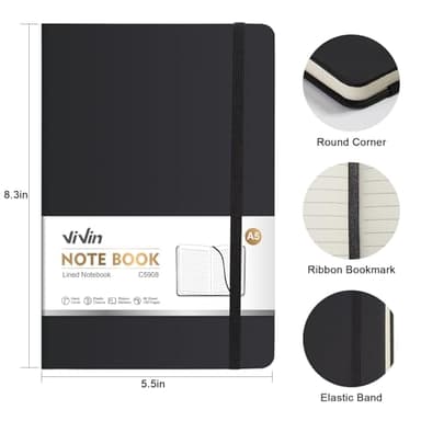 ViVin Lined Journal Notebooks for Work, 192 Pages, Medium 5.5 x 8.3 inch, College Ruled, A5 Hardcover Journaling Notebooks for Work, 3 Pack Bulk - Image 2