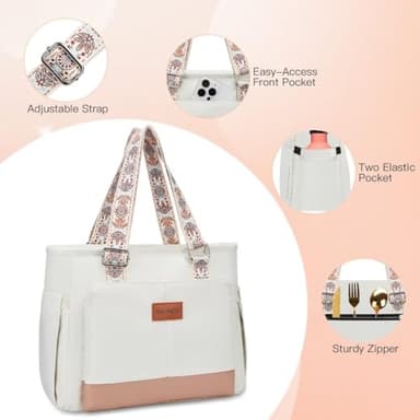 Lunch Bag Lunch Box Women - Leakproof Insulated Lunch Cooler Bag for Women - Large Lunch Tote Bags Adults, White - Image 4