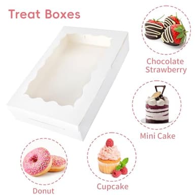 Moretoes 15pcs Bakery Boxes,12x8x2.5 Inches Cookie Boxes with Window, for Chocolate Covered Strawberries, Cakes, Pies, Muffins, Donuts and Pastries - Image 3
