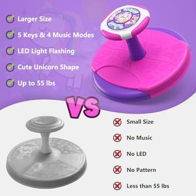 HYES Unicorn Sit and Spin Toys for Toddlers 1-3 Girls, 360° Toddler Spinning Seat with LED Lights and Music, Sensory Toys Birthday for Kids 3-5 - Image 7