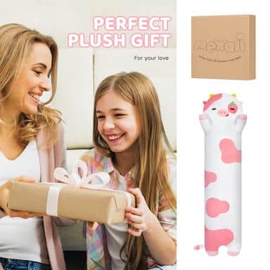 Mewaii Long Cow Plush 5 Sizes, 120% Extra Filling Giant Plushness Kids Body Pillow, Kawaii Cute Strawberry Cow Stuffed Animals Plushies, Big Long Body Pillow Cat Plush Gift for Girls 53” - Image 6