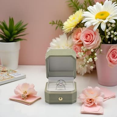 MTJYQYF 2 Slots Velvet Wedding Ring Box, Octagon Engagement Ring Box Ring Display Holder Case with Hinged Lid for Proposal Engagement Wedding, 2.44x2.44x2.17 IN-U2-PRB002-Green - Image 5