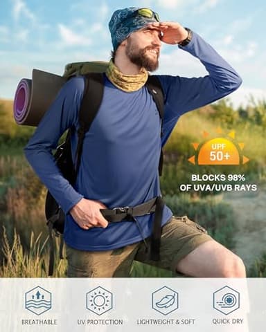 Roadbox Mens UPF 50+ UV Sun Protection Shirts Outdoor Long Sleeve SPF Diving Rash Guard for Fishing Hiking Swimming Ocean Blue - Image 3