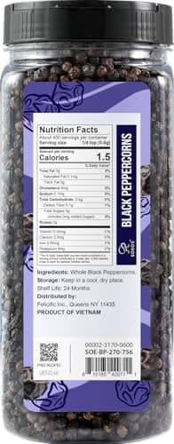 Soeos Whole Black Pepper, 9.5 Ounce (270g), Non-GMO, Kosher Certified, Whole Peppercorn Perfect for Grinder, Black Peppercorns Ideal for Red Meat, Chicken, Fish - Image 2