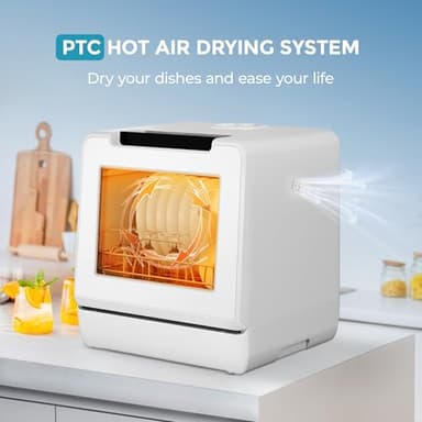 EUHOMY Countertop Dishwasher Portable, 8 Programs Mini Dishwasher with 5L Built-in Water Tank and Inlet hose, No Hookup Needed, Dishwasher with Self Clean/Baby Care/Air Dry, for Apartments, RVs, White - Image 7