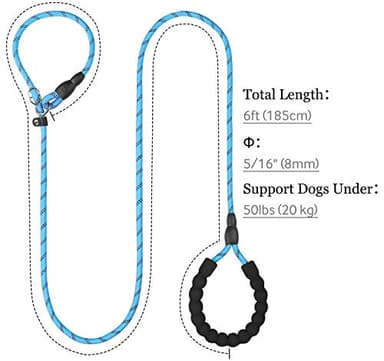 TagME Slip Leads for Dogs, 6 FT Heavy Duty Slip Leash with Padded Handle, Strong Rope No Pull Pet Training Leash for Small Dogs,Blue - Image 2