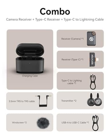 Hollyland Lark M2S Combo (Camera RX+USB-C RX+ Lightning Cable) Wireless Microphone for iPhone/Camera/Android/PC, Titanium Clip, Noise Cancelling, 30H Use, Vlog, Interview, Content Creation - Image 9
