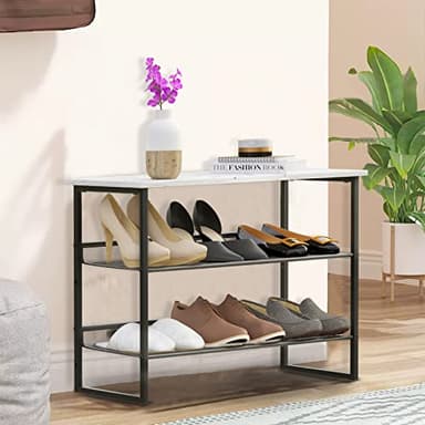 Garden 4 you 3 Tiers White Marble Shoe Rack,Freestanding Organizer Multi-Purpose Adjustable Flat and Slant Storage Rack Shoe Shelf, High Heels Potted Plant for Entryway Hallway Living Room Closet - Image 2