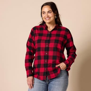 Amazon Essentials Women's Regular-Fit Long-Sleeve Lightweight Plaid Flannel Shirt, Red Buffalo Check, X-Large - Image 6