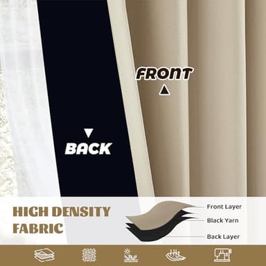 FAPLIGLISY Beige Blackout Pinch Pleat Curtains - Linen Textured Waffle Weave, Thermal Insulated Energy Saving, Easy to Hang Back Tab Track Drapes - 2 Pcs 40"Wx95"L Each Panel for Bedroom & Living Room - Image 5