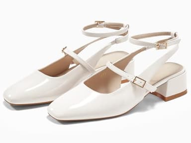 Coutgo Womens Mary Jane Chunky Low Heels Closed Square Toe Ankle Strap Pumps Wedding Party Dress Shoes, White, Size 9 - Image 6