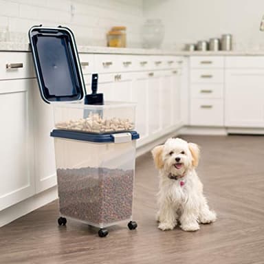 IRIS USA Dog Food Storage Container, 30 lbs & 11 lbs Combo, Cat Food Storage Container, Dog Treat Container, Airtight, Stackable, 2-Cup Scoop, Wheels, Easy Mobility, Navy - Image 7