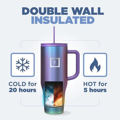 IRON °FLASK Co-Pilot Insulated Mug w/Straw & Flip Cap Lids - Cup Holder Bottle for Hot, Cold Drink - Leak-Proof - Water, Coffee Portable Travel Mug - Dark Rainbow, 40 Oz - Image 4