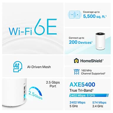 TP-Link Deco XE75 Pro AXE5400 Tri-Band WiFi 6E Mesh System - 2.5G WAN/LAN Port, Covers up to 5500 Sq.Ft, Replaces WiFi Router and Extender, AI-Driven Mesh, New 6GHz Band, 2-Pack - Image 3