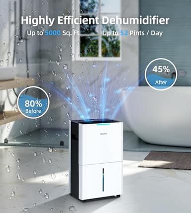 Aiusevo 5000 Sq. Ft Dehumidifier, Max 52 Pint/Day Dehumidifiers for Home with Drain Hose, 3 Modes, Child Lock, 24H Timer, Auto Defrost, for Basement, Bedroom, Rv, Large Room, Closet, Garage - Image 2