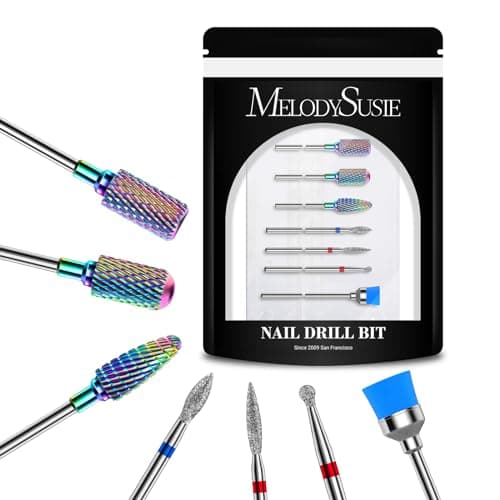 MelodySusie Nail Drill Bits Set, 7pcs Tungsten Carbide Diamond Nail Drill Bits for Acrylic Nails Poly Gel Cuticle Remove, 3/32'' Professional Nail Bits for Nail Drill Efile, Manicure Pedicure Tools - Image 1