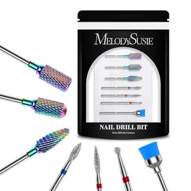 MelodySusie Nail Drill Bits Set, 7pcs Tungsten Carbide Diamond Nail Drill Bits for Acrylic Nails Poly Gel Cuticle Remove, 3/32'' Professional Nail Bits for Nail Drill Efile, Manicure Pedicure Tools - Image 1