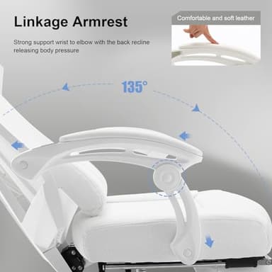 GTRACING Gaming Chair, Computer Chair with Mesh Back, Ergonomic Game Chair with Footrest, Reclining Game Chair with Adjustable Headrest and Lumbar Support for Gaming and Office (White) - Image 5