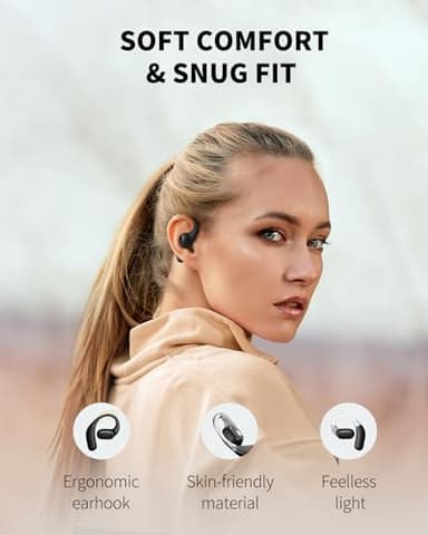 PSIER Open Ear Headphones Bluetooth 5.3 Bone Conduction Headphone with Mic, Wireless Earbuds Premium Stereo Sound Headsets with 40H Playtime, IPX6 Design Open Earphones for Running Cycling(Black) - Image 4