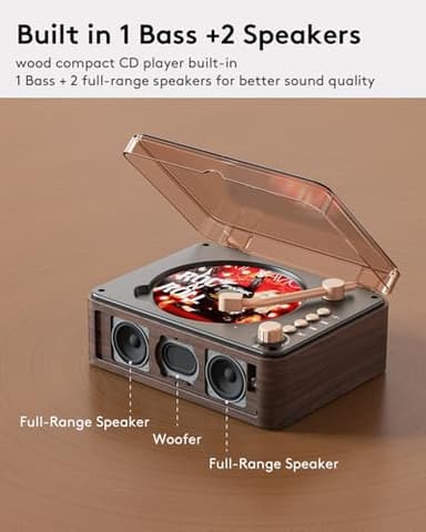 CARONSORT CD Player with Speakers Bluetooth Nostalgic Retro Portable CD Players for Home Wood Music Player FM Radio for HomeWired and Remote Control-Walnut Brown - Image 2