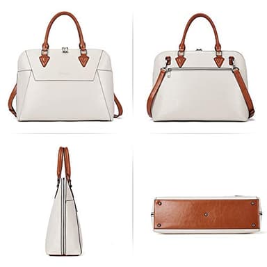 BOSTANTEN Briefcase for Women Leather 15.6 inch Laptop Shoulder Bag Office Work Crossbody Handbag Beige-White - Image 3