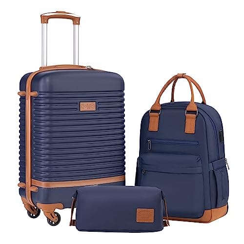 Coolife Suitcase Set 3 Piece Luggage Set Carry On Travel Luggage TSA Lock Spinner Wheels Hardshell Lightweight Luggage Set(Navy, 3 piece set (BP/TB/20)) - Image 1