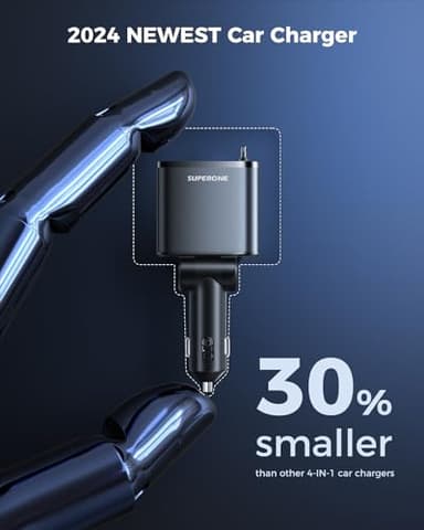 SUPERONE Smaller 4 in 1 Retractable Car Charger with Dual Type C Cords, 69W Fast Retractable USB C Car Charger, Car Accessories Car Chargers for iPhone 17 16 15 14 13 12 Galaxy Pixel - Image 4