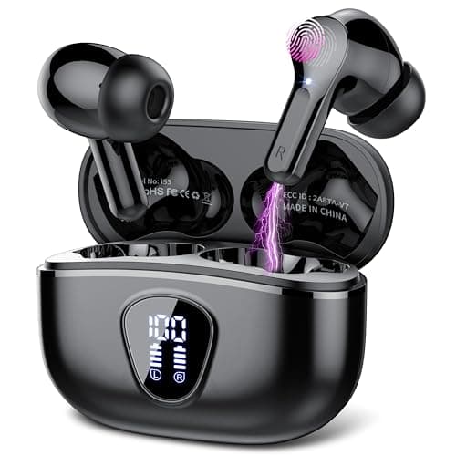 Wireless Earbuds, Bluetooth 5.4 Headphones HiFi Stereo, Earbuds with ENC Noise Cancelling Mic, IP7 Waterproof in Ear Earphones, 48H, LED Display Ear buds for Pad Workout Sports, Mysterious Black - Image 1