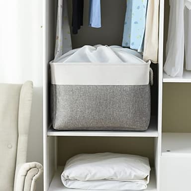 TheWarmHome Storage Bins Baskets for Organizing, 20.5L×15.7W×13.8H 3 Pack Sturdy Fabric Storage Basket W/Handles, Decorative Foldable Storage Baskets for Shelves Closet Nursery Toy (White & Grey) - Image 2