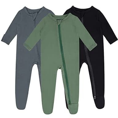 GUISBY Rayon Made From bamboo Baby Pajamas, Newborn Double Zipper Sleepers, Long Sleeve with Mitten Cuffs Pack of 3 - Image 1