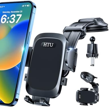 HTU [True Military-Grade Car Phone Holder [2025 Upgraded Strongest Suction & Vent Clip] Cell Phone Car Mount for Dashboard Windshield Vent Truck Cradle Dash Stand,(Black) - Image 1